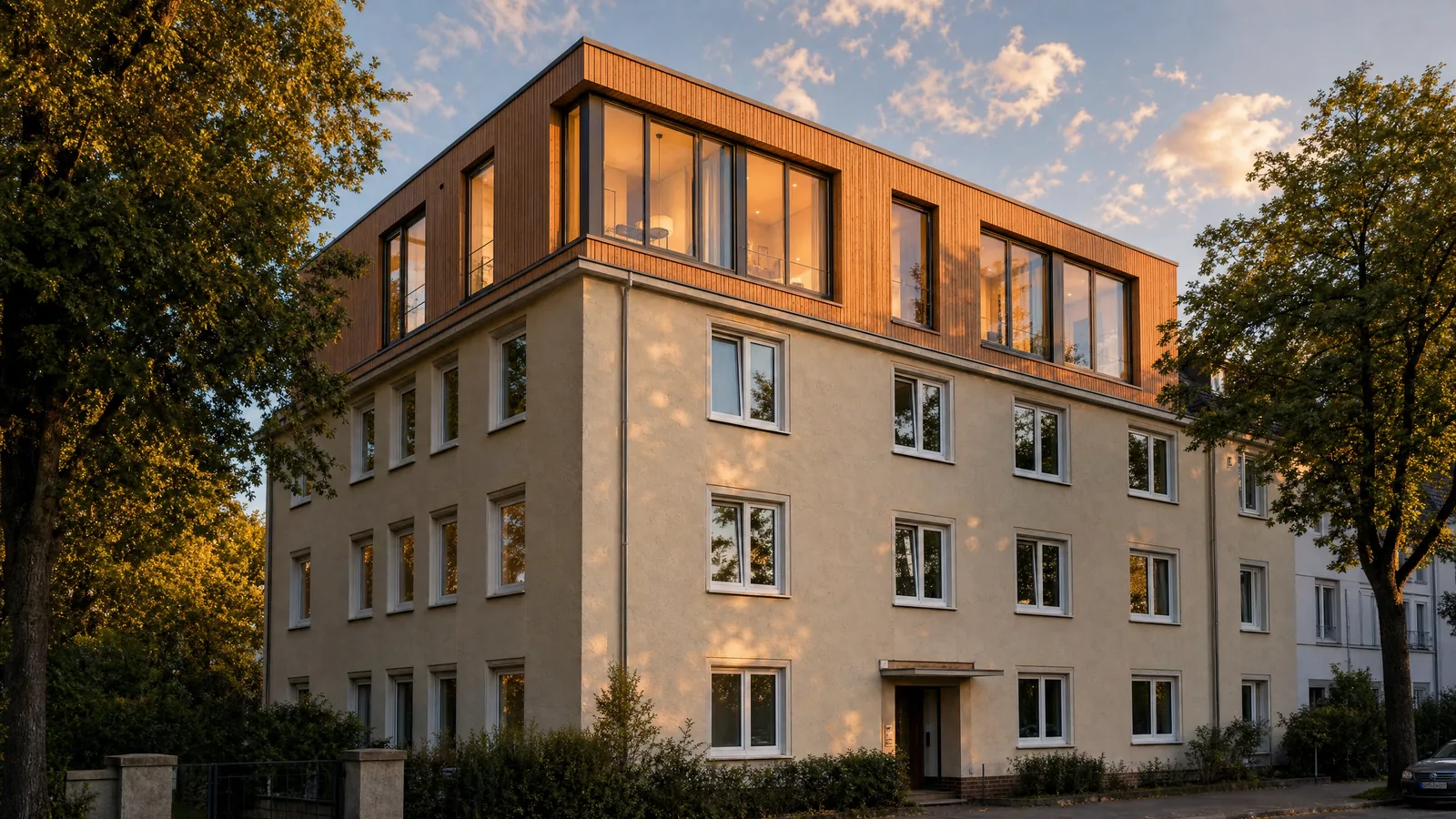Holzbau-Aufstockung auf Mehrfamilienhaus